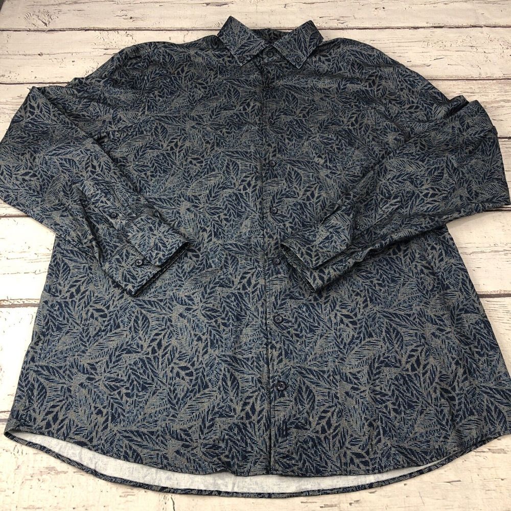 Johnnie-O Mens Top Shelf Long Sleeve Button Up Shirt Blue X-Large Print Colorful
